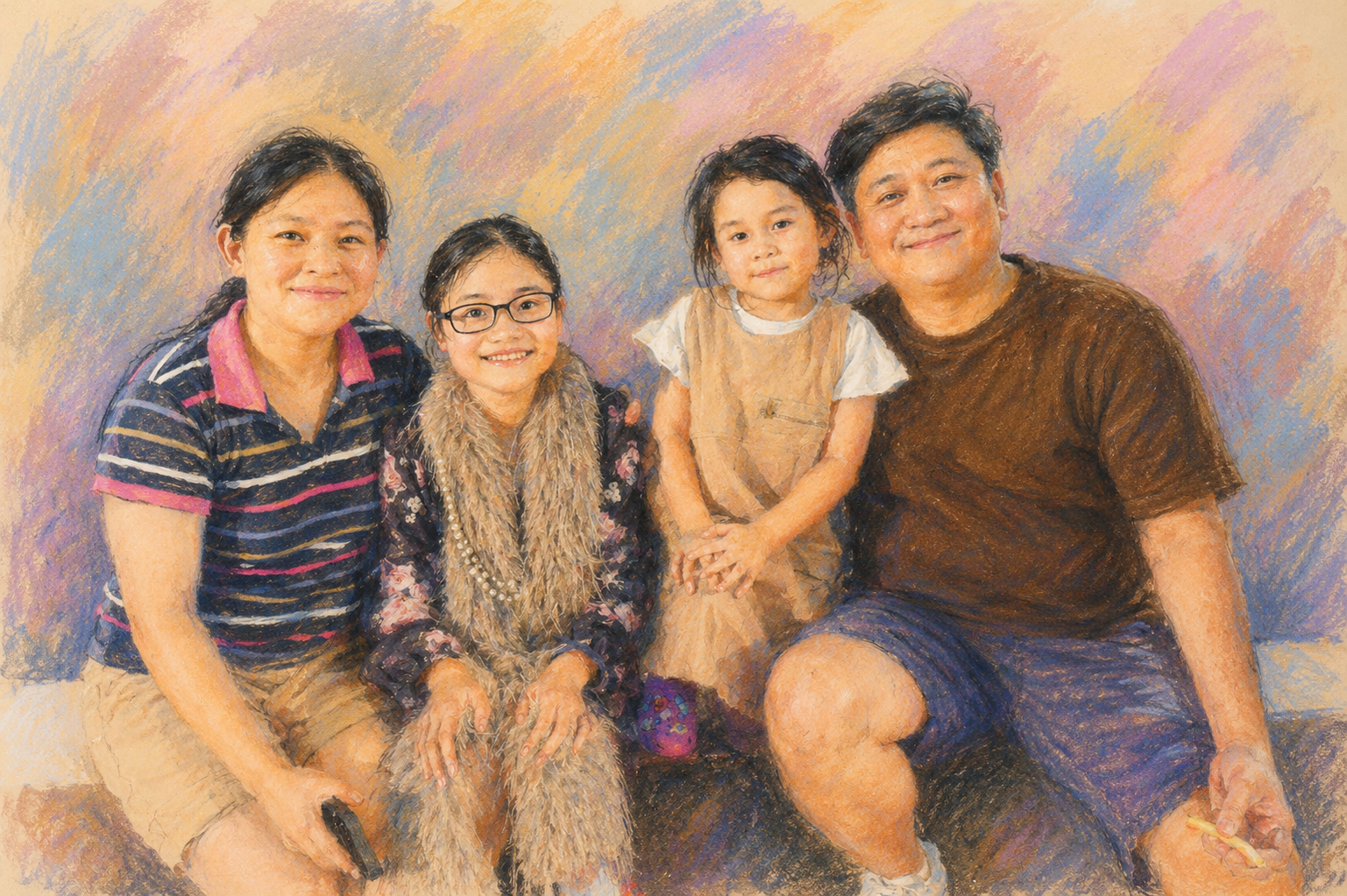 Team Arbo — Ginger, EJ, Zeeka, and Yani as a painted family portrait